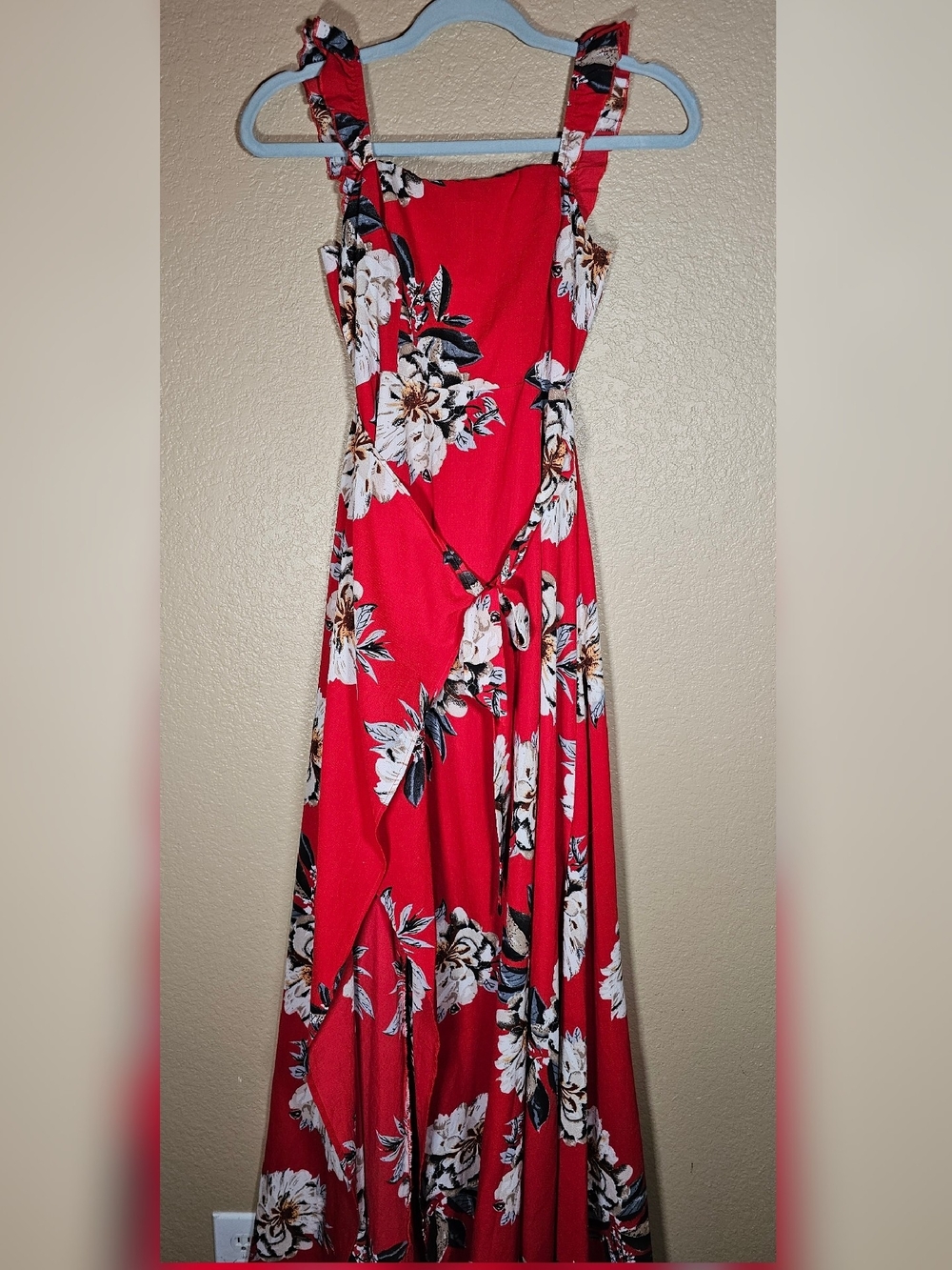 Style Rack Red Floral Wrap Maxi Dress with Ruffle Straps